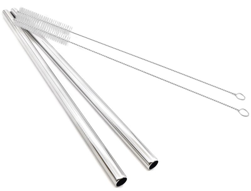 GFDesign Super Big Drinking Straws Set 12" Extra Long 1/2" Extra Wide Reusable 304 Food-Grade 18/8 Stainless Steel for Frozen Drinks Boba Bubble Tea Smoothies and Shakes - Set of 2 with 2 Cleaning Brushes - Image 1